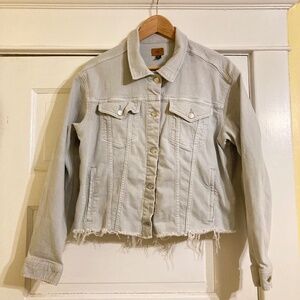 LRL Ralph Lauren Womens L Type 3 Cropped Trucker Jean Jacket Raw Edge Light Wash
